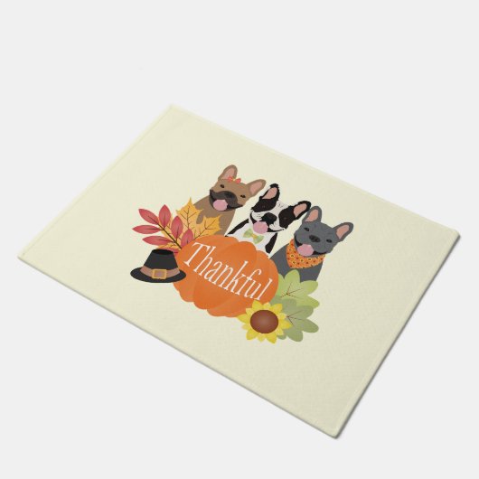 Dankbare Franse Bulldogs Thanksgiving Deurmat (Schuin)