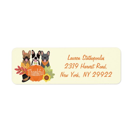 Dankbare Franse Bulldogs Thanksgiving Etiket (Voorkant)