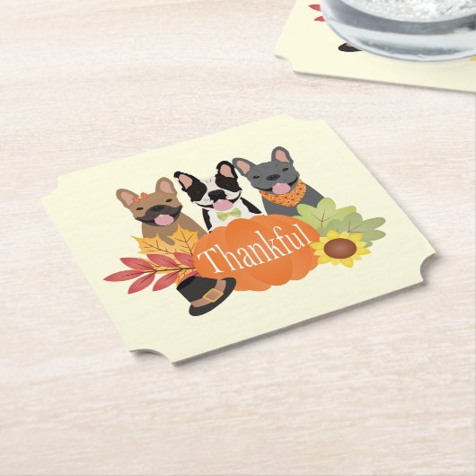 Dankbare Franse Bulldogs Thanksgiving Kartonnen Onderzetters (Gekanteld)