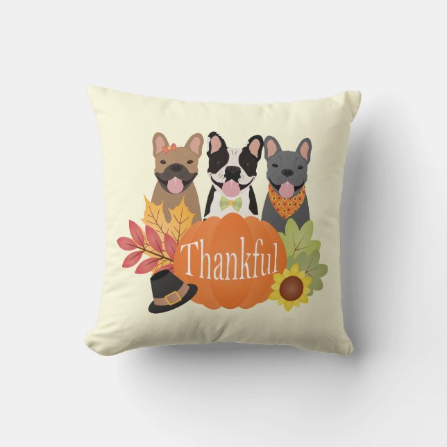 Dankbare Franse Bulldogs Thanksgiving Kussen (Voorkant)