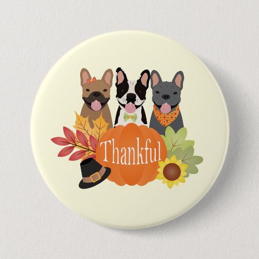 Dankbare Franse Bulldogs Thanksgiving Ronde Button 7,6 Cm (Voorkant)