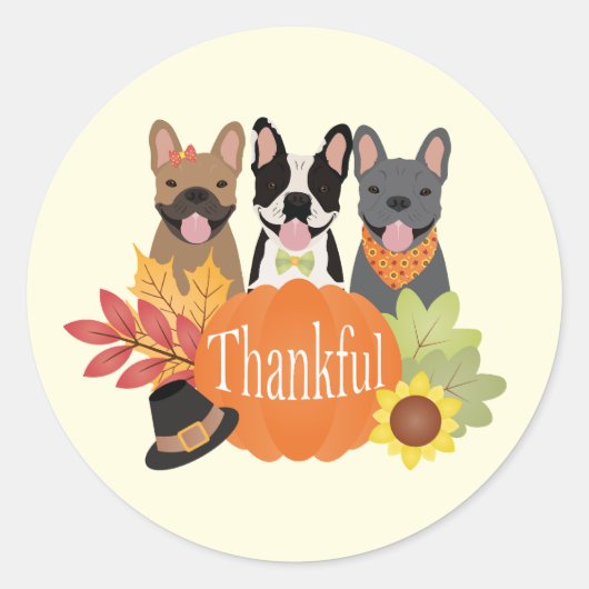 Dankbare Franse Bulldogs Thanksgiving Ronde Sticker (Voorkant)