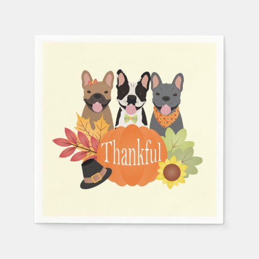 Dankbare Franse Bulldogs Thanksgiving Servet (Voorkant)