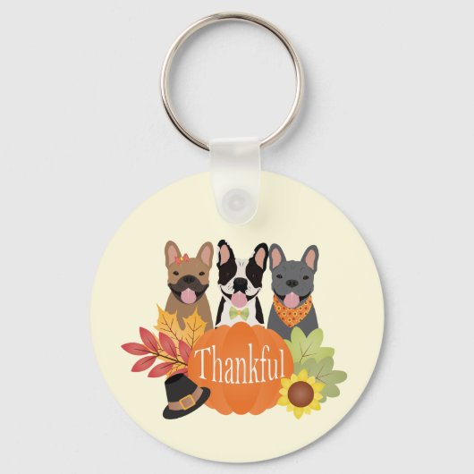 Dankbare Franse Bulldogs Thanksgiving Sleutelhanger (Voorkant)