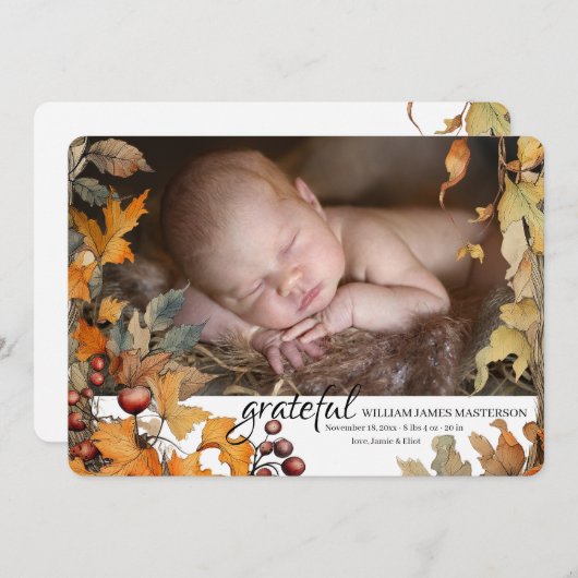 Dankbare geboorteaankondiging aankondiging (Voorkant / Achterkant)