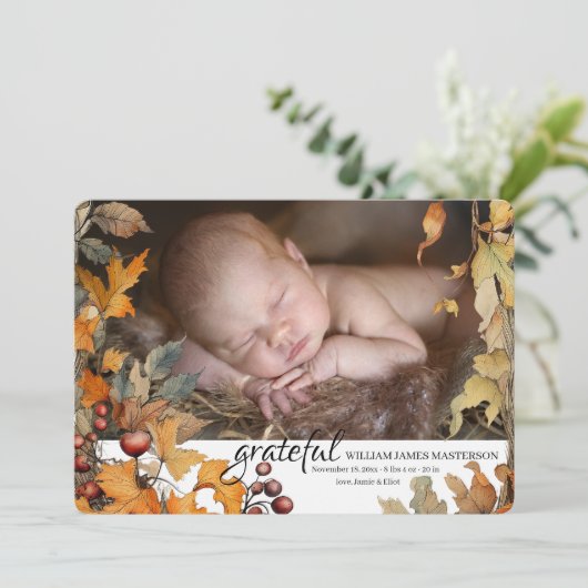 Dankbare geboorteaankondiging aankondiging (Staand voorkant)