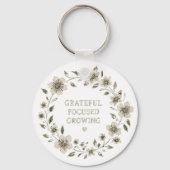 Dankbare Gefocuste Groeiende Vintage Bloemenkrans Sleutelhanger (Voorkant)