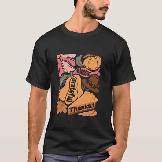 Dankbare gezegende Boho pompoen Bloemen dan T-shirt (Voorkant)