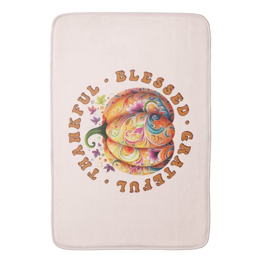 Dankbare, gezegende, dankbare bloemenpompoen badmat (Voorkant Verticaal)