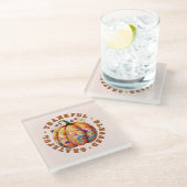 Dankbare, gezegende, dankbare bloemenpompoen glazen onderzetter (Schuin)