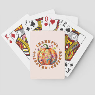 Dankbare, gezegende, dankbare bloemenpompoen pokerkaarten