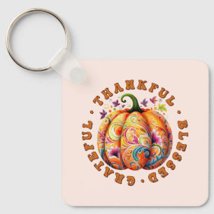 Dankbare, gezegende, dankbare bloemenpompoen sleutelhanger