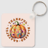 Dankbare, gezegende, dankbare bloemenpompoen sleutelhanger (Achterkant)