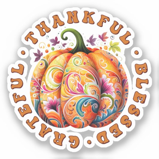 Dankbare, gezegende, dankbare bloemenpompoen sticker (Voorkant)