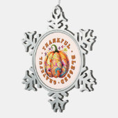 Dankbare, gezegende, dankbare bloemenpompoen tin sneeuwvlok ornament (Rechts)