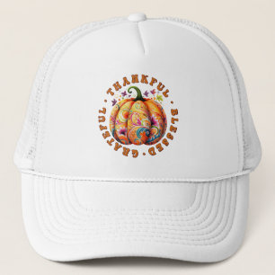 Dankbare, gezegende, dankbare bloemenpompoen trucker pet