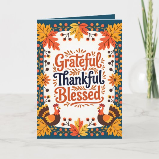 Dankbare Gezegende Herfst Bladertijd en Kalkoenen Kaart (Voorkant)
