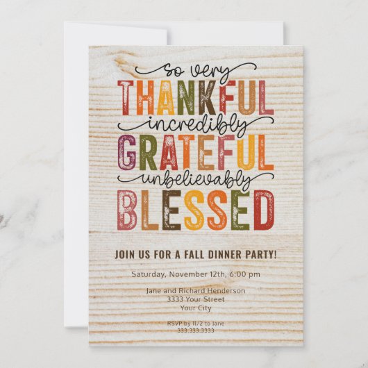 Dankbare Gezegende Herfst Dinner Party Kaart (Voorkant)