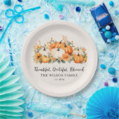 Dankbare Gezegende Herfst Pompoen Familienaam Papieren Bordje (Feest)