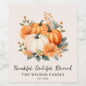 Dankbare Gezegende Herfst Pompoen Familienaam Wijn Etiket (Enkel label)