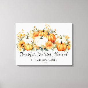 Dankbare Gezegende Herfst Pompoenen Familie Canvas Afdruk