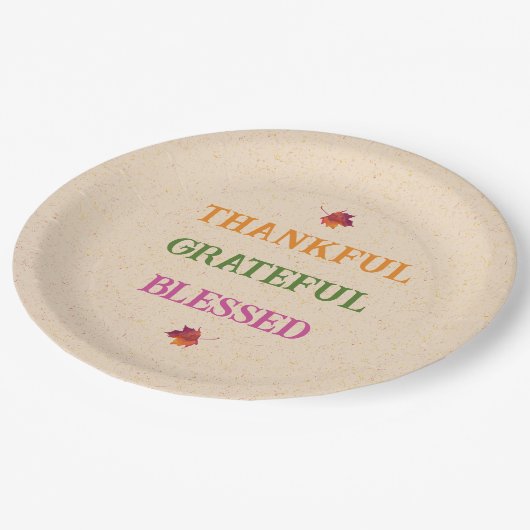 Dankbare, gezegende herfstbladeren papieren bordje (Gekanteld)