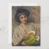 Dankbare gezegende Italiaanse jongen met pompoen Feestdagenkaart (Voorkant)