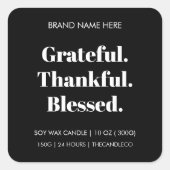 Dankbare gezegende kaars minimalistische Herfst Vierkante Sticker (Voorkant)