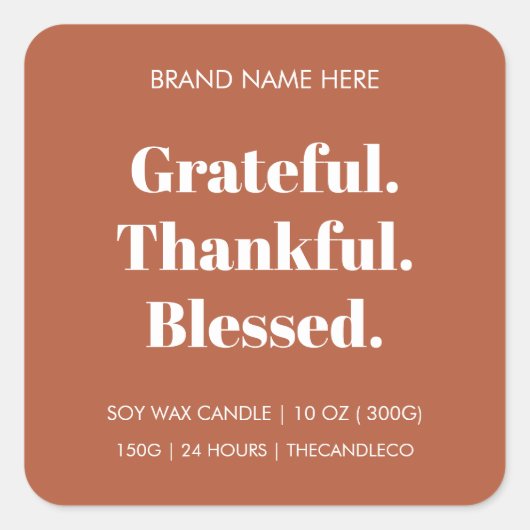 dankbare gezegende kaars | terracotta Herfst Vierkante Sticker (Voorkant)