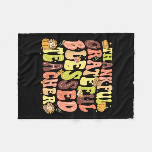 Dankbare, gezegende Leraar Thanksgiving Dag Fleece Deken (Voorkant (Horizontaal))