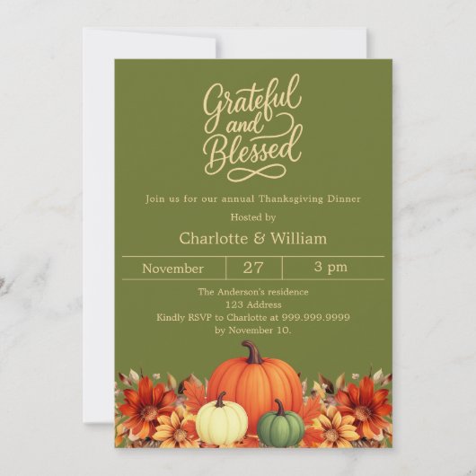 Dankbare gezegende mos groene pompoen Thanksgiving Kaart (Voorkant)