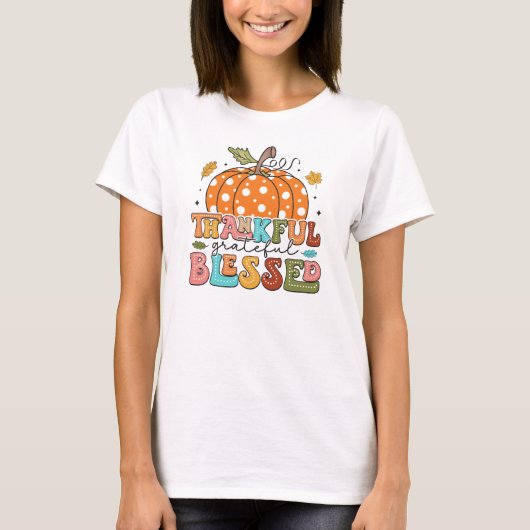 Dankbare Gezegende Polka Dot Thanksgiving T-shirt (Voorkant)
