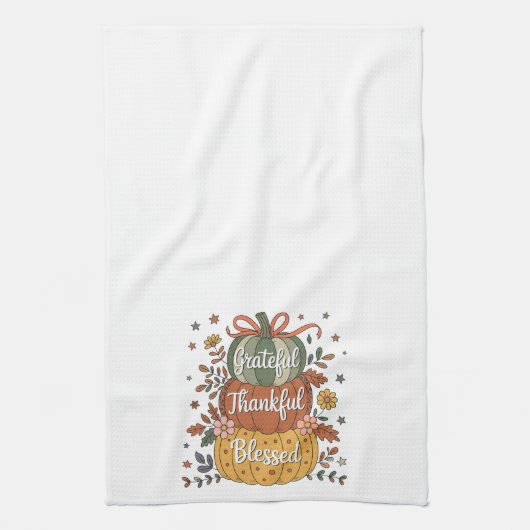 Dankbare Gezegende Pompoen Keuken | HERFST A Theedoek (Verticaal)