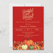 Dankbare gezegende pompoen oranje rode Thanksgivin Kaart (Voorkant)