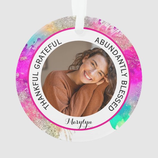 Dankbare Gezegende Quote foto Rainbow Ornament (achterkant)