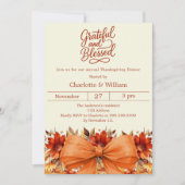 Dankbare gezegende strik bloemige oranje Thanksgiv Kaart (Voorkant)