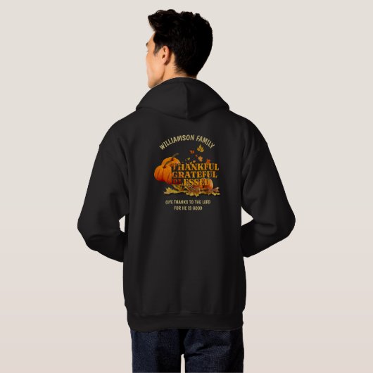 DANKBARE GEZEGENDE Thanksgiving Familie Hoodie (Achterkant volledig)