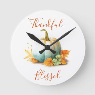 Dankbare & Gezegende Thanksgiving Pompoen Muurklok Ronde Klok