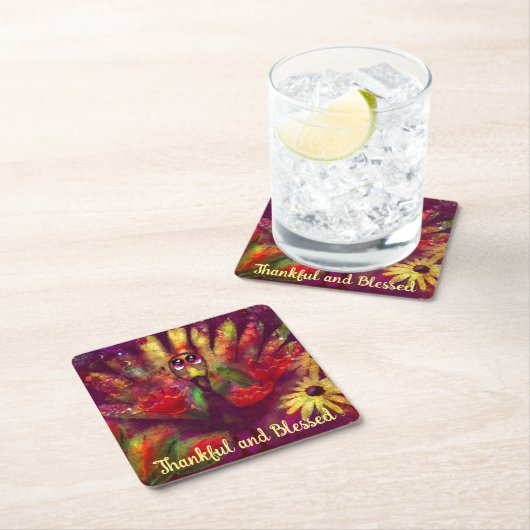 Dankbare Gezegende Thanksgiving Turkije Bloemenroo Kartonnen Onderzetters (Insitu)