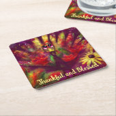 Dankbare Gezegende Thanksgiving Turkije Bloemenroo Kartonnen Onderzetters (Schuin)