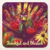 Dankbare Gezegende Thanksgiving Turkije Bloemenroo Kartonnen Onderzetters (Voorkant)