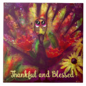 Dankbare Gezegende Thanksgiving Turkije Bloemenroo Tegeltje (Voorkant)