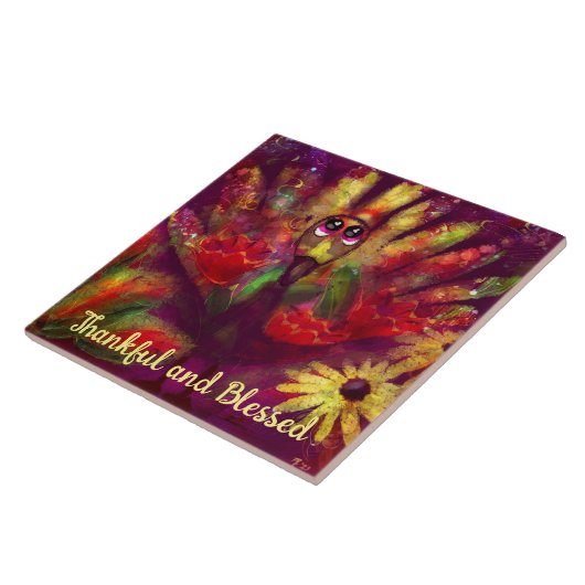 Dankbare Gezegende Thanksgiving Turkije Bloemenroo Tegeltje (Zijkant)