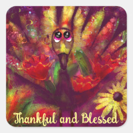 Dankbare Gezegende Thanksgiving Turkije Bloemenroo Vierkante Sticker