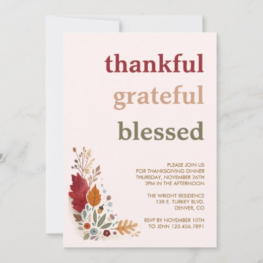 Dankbare Gezegende Thanksgiving Uitnodiging (Voorkant)