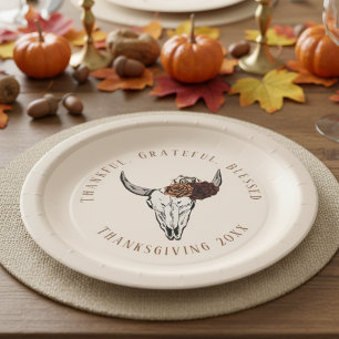 Dankbare, gezegende Westerne Thanksgiving Papieren Bordje