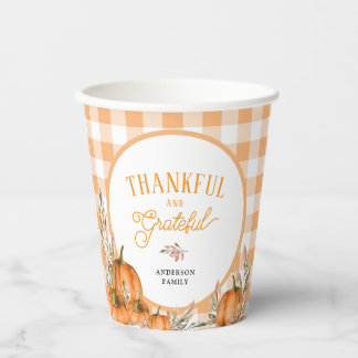 Dankbare Gingham Pompoenen Thanksgiving Papieren Bekers