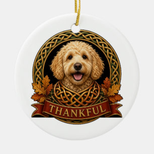 Dankbare Goldendoodle Keltische Knoop Thanksgiving Keramisch Ornament