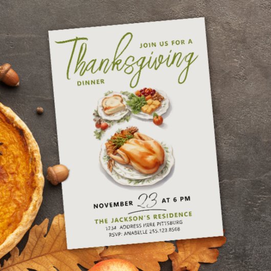 Dankbare groene Thanksgiving-diner waterverf Kaart