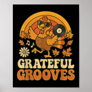 Dankbare Grooves Retro Thanksgiving Kalkoen Herfst Poster